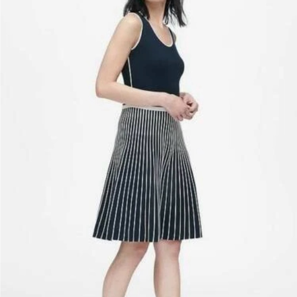 Banana Republic Stripe Knit Fit-and-Flare Dress Navy & White Stripe